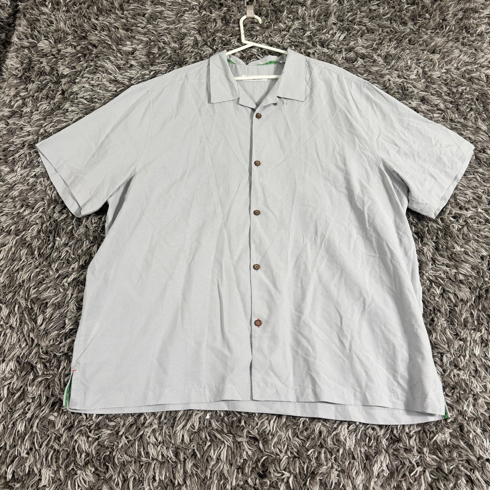 Tommy Bahama Coconut Point Mens Gray Football Helmet Embroidered Camp Shirt XL